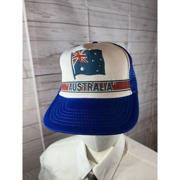 Vintage Kanley Australia Mesh Trucker Snapback Hat Cap Blue w/ Australian Flag - Picture 5 of 8